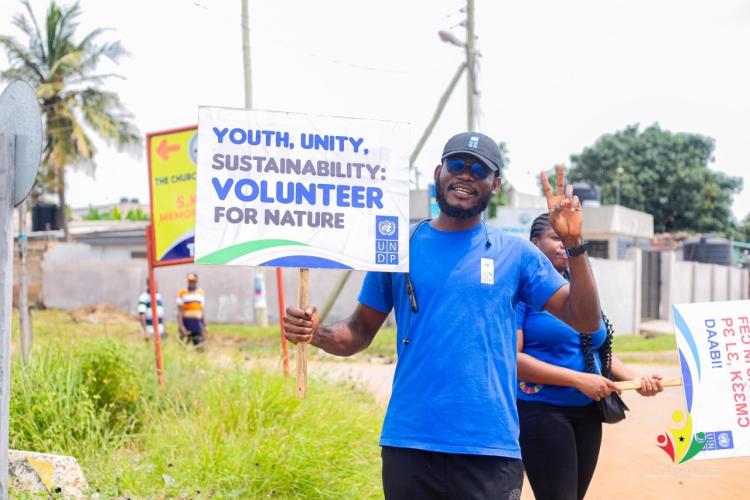 volunteers at community work